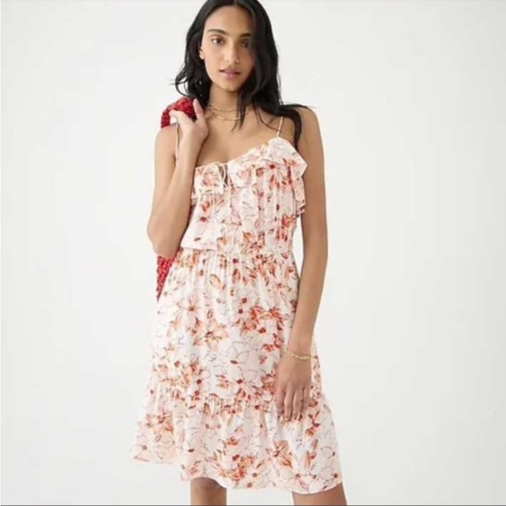 J. Crew Floral Ruffle Dress - White and Orange